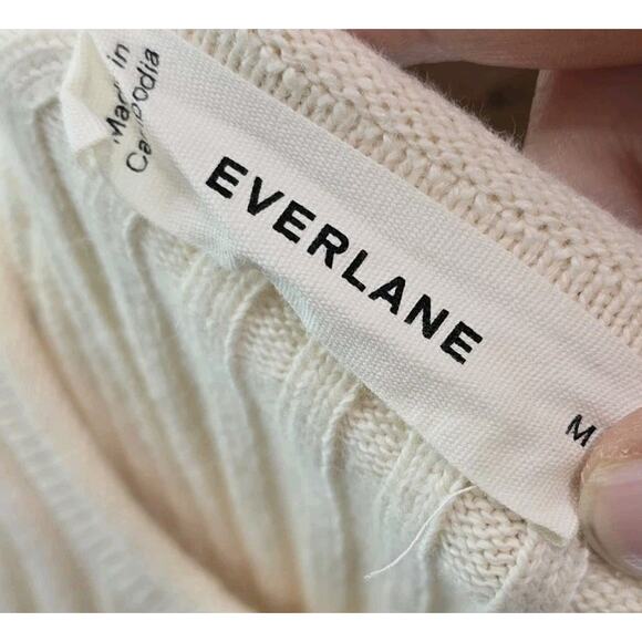 Everlane Sweater Womens Medium Cream Organic Cotton Ribbed Off White Roll Neck - Picture 3 of 10